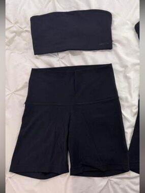 Aritzia Black Active Bandeau Top and High Waist Shorts 5” Set